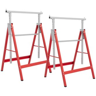Mauro Ferretti Set Di 2 Cavalletti Da Lavoro Telescopici Pieghevoli, 80-130 Cm, In Acciaio Q195, 68 X 58 X 80 Cm, Colore Rosso E Argento