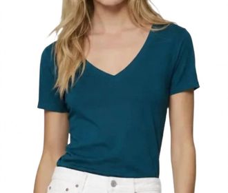 Majestic Filatures Organic Cotton Silk Touch V-Neck Tee In Bleu Majestic