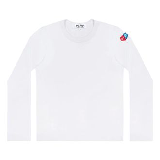 Comme Des Gar&ccedil;ons SS25 x Invader Double Pixel Heart Long Sleeve T-Shirt White AZ-T330-051-3