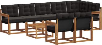 vidaXL Conjunto De Sof&aacute;s De Exterior 9 Uds. Natural Y Negro Vidaxl