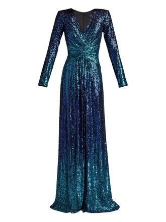 Tadashi Shoji Evona ombr&eacute; sequin long-sleeve dress - women - Polyester/Spandex/Elastane - S - Blue
