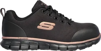 Skechers Womens Sure Track - Chiton Alloy Toe Work Shoe In Black/rose Gold
