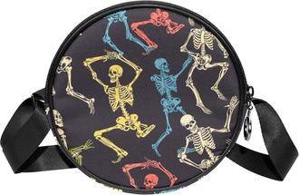 Generic Circle Crossbody Bag for Women, Skeleton Small Sling Bag Daypack with Zipper Adjustable Shoulder Straps Casual Ladies Girls Round Purse