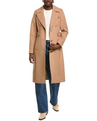 Kenneth Cole Military Long Wool-Blend Coat