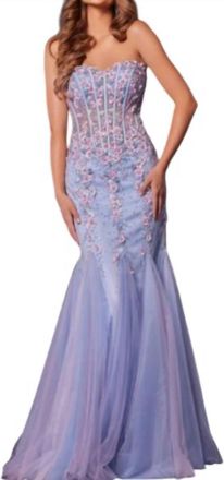 Jovani Floral Embellished Corset Prom Dress In Blue Multi
