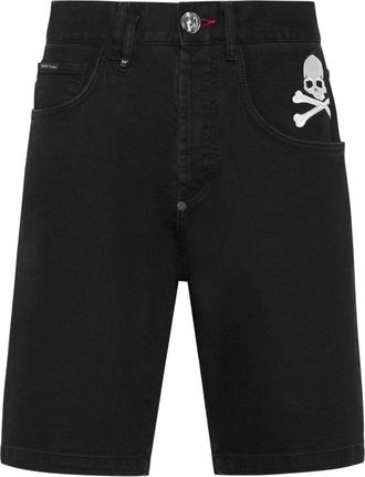 Philipp Plein skull-embroidered denim shorts - men - Cotton/Elastane - 31 - Black