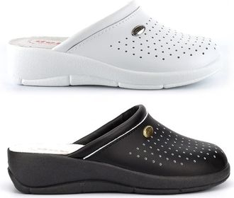 Generic Womens Clogs Womens Sandals Coated Leather Clogs Ladies Mule Sandals Ladies Clogs Womens Mules Summer Wedge Heel Sandals Leather Insole Black/White (S