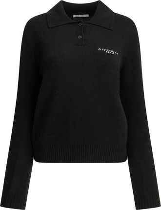 Givenchy Logo Kraag Gebreide Trui - Dames - Ronde hals truien - Zwart - S - Wol - Truien & Vesten