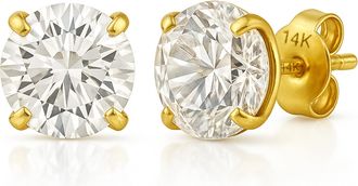 MAX + STONE 14k Yellow or White Gold Solitaire Round Cubic Zirconia Stud Earrings 3.5mmto8mm