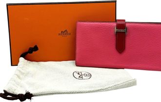 Hermès Bicolor Rouge Garance Chevre Leather Long Wallet (Bi-Fold) (Pre-Owned)