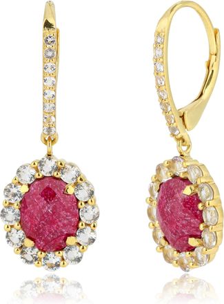 MAX + STONE 18k Gold Over 925 Sterling Silver 4 Carats Oval Gemstone Earrings with Halo
