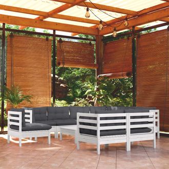 vidaXL Muebles De Jard&iacute;n 10 Pzas Con Cojines Blanco Madera Maciza Pino Vidaxl