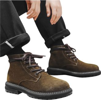 Generic 2026 Gentlemen Versatile Mens Classic Durable Work Toe Combat Boots Walking Block Heel Lightweight Dog City Men Ankle Zip Up Warm Lining Winter (8) Br