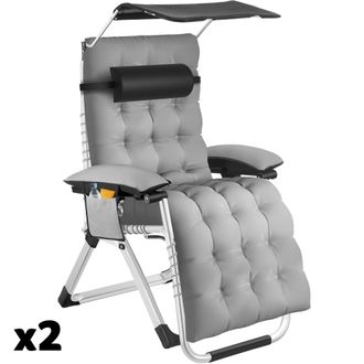TecTake 2 tumbonas plegables con techo solar ajustable y mesa auxiliar, gris