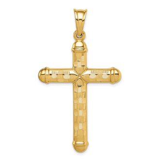 Diamond2Deal 14k Yellow Gold Hollow Diamond-cut Cross Pendant