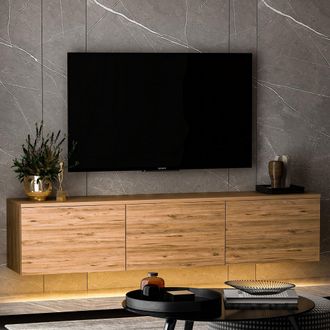 Dmora Mueble Tv Marazzi, 3 Compartimentos, 3 Puertas, Apertura Abatible, 160x32x35h Cm Roble Marr&oacute;n