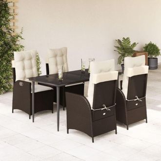 vidaXL Set Comedor De Jard&iacute;n 5 Piezas Y Cojines Rat&aacute;n Sint&eacute;tico Marr&oacute;n Vidaxl