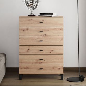 Dmora Aparador Otaval, Buffet 6 Cajones, Un Estante, 6 Compartimentos, 77x35x110h Cm Marr&oacute;n Roble Nudos