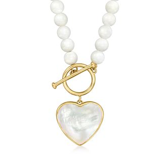 Ross-Simons Mother-Of-Pearl Heart Toggle Necklace in 18kt Gold Over Sterling