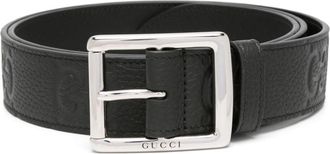 Gucci GG-debossed leather belt - men - Calf Leather - 85 - Black