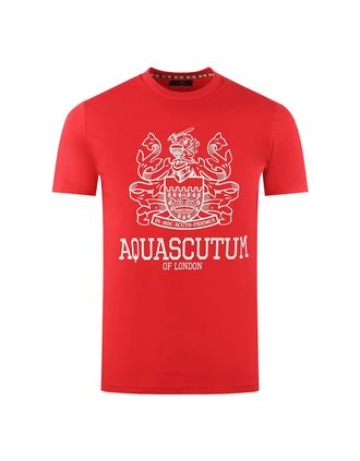 Aquascutum Mens Aquascutum Large Bold London Aldis Brand Logo Red T-Shirt - Size: 36