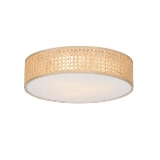 QAZQA Qazqa - Oriental Plaf&oacute;n Oriental De Rat&aacute;n 40 Cm 3 Luces - Tromma /lino /acero Redonda Adecuado Para Led Max. 3 X 40 Watt