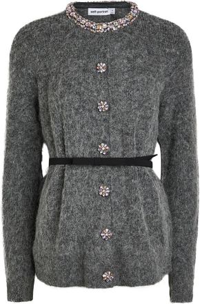Self Portrait Crystal-embellished Knit Cardigan - Grey - S (UK8-10 / S)