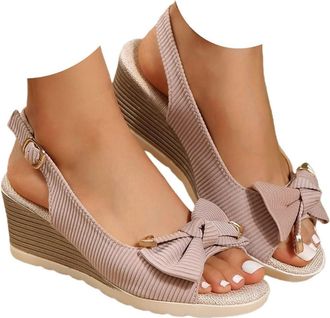 Generic Orthopedic Platform Wedge Sandals For Women UK With Ankle Strap Bow Non-Slip Shoes Open Toe Low Heel Espadrilles Arch Support Summer Beach Walking Cas