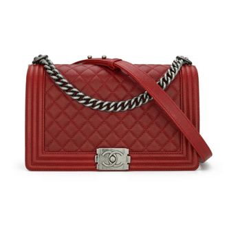Chanel Red Caviar Leather Medium Boy Bag