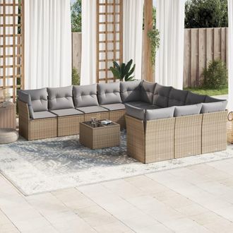 vidaXL Set De Sof&aacute;s De Jard&iacute;n 12 Pzas Y Cojines Rat&aacute;n Sint&eacute;tico Marr&oacute;n Vidaxl