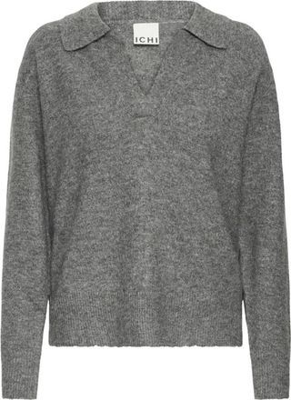 Ichi V-hals Truien - Dames - V-hals truien - Grijs - XL - Leer - Truien & Vesten