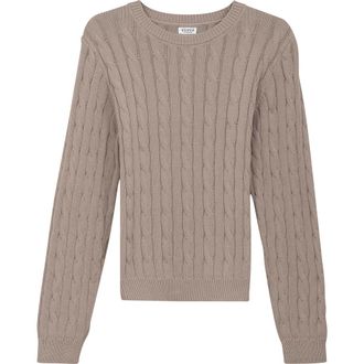 Vivid Cable Knit Ribbed Neck Sweater in Stone at Nordstrom, Size X-Small