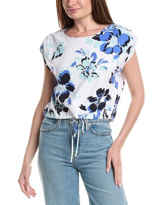 Ellen Tracy Drop Shoulder Linen-Blend Top