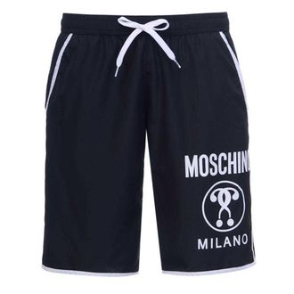 Moschino Heren Milano Logo Lange Badshorts (Zwart/Wit)