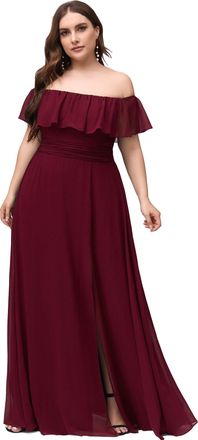 Ever-pretty Ever Pretty Womens Off The Shoulder A Line Elegant Chiffon Long Empire Waist with Ruffles Plus Size Formal Evening Dresses Burgundy 16UK