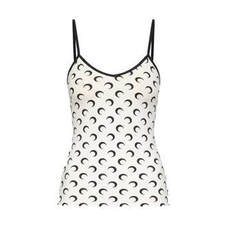 Marine Serre Sleeveless Tops, female, White, Size: S Moon Printed Jersey Straps Top