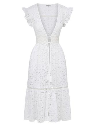 Change of Scenery Lauren Lace-Trim Eyelet Cover-up Dress in Fresh White at Nordstrom, Size X-Small