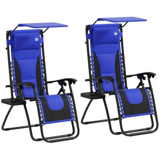 OUTSUNNY 2 Pcs Zero Gravity Lounger Chair - Folding Reclining Chair - Blue | TJ Hughes