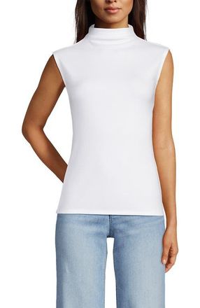 Lands End Cap Sleeve Drapey Rib Fitted Funnel Neck Tank in White at Nordstrom, Size X-Small