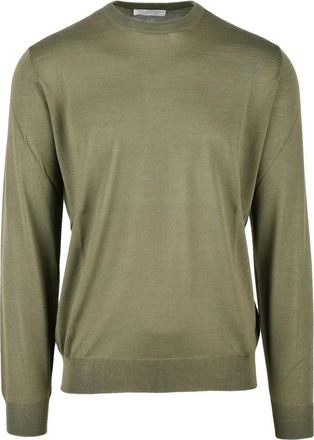 FILIPPO DE LAURENTIIS Military Green Merino Wool Mens Crewneck Sweater