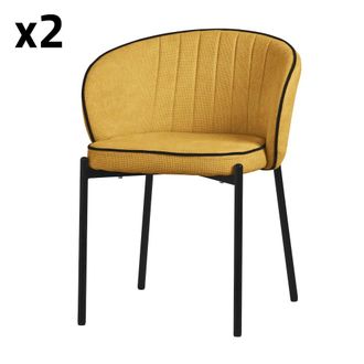 ML Design 2x Sillas de comedor mostaza con revestimiento de tela y respaldo