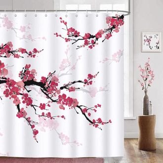 OEM Cortina De Ducha Con Estampado De Flores De Cerezo, Cortina De Ba&ntilde;o De Tela De Poli&eacute;ster, Resistente Al Moho, Impermeable, Lavable, Con 12 Ganchos Inc