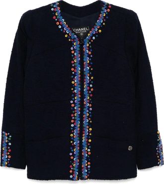 Chanel 1997 collarless zip up jacket - Blue