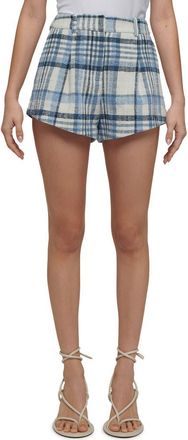 Derek Lam Vadella Plaid Cotton Blend Shorts in Blue Multi at Nordstrom Rack, Size 12