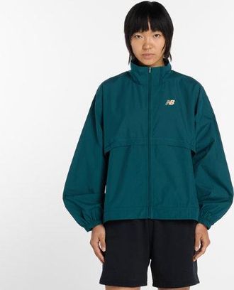New Balance Donna Trackside Woven Jacket in Verde, Politessuto, Taglia XL