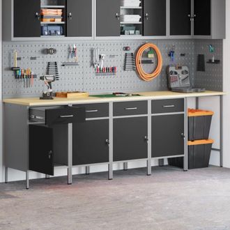 vidaXL Mobile da lavoro 5 pcs Nero 255 x 55 x 85 cm Legno multistrato vidaXL