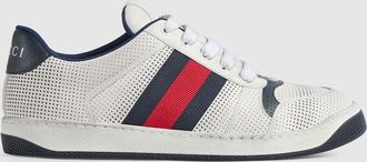 Gucci Mens Screener Sneaker, White, Leather