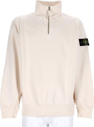 Stone Island Ivory Long-Sleeve Quarter-Zip Cotton Polo Shirt