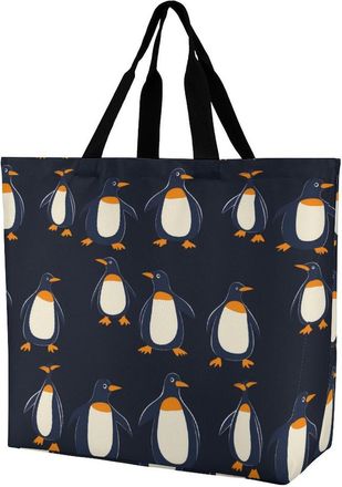 Generic Penguins Pattern Reusable Shopping Bags One Shoulder Grocery Tote Bag Waterproof Big Purse for Work Travel