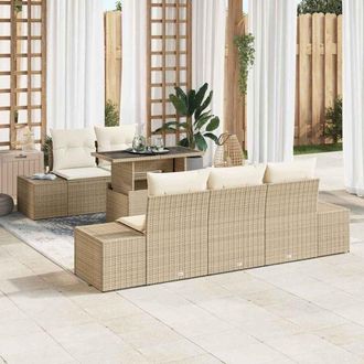 vidaXL Conjunto De Sof&aacute; De Jard&iacute;n 6 Pcs Beige, Crema 100 X 55 X 73 Cm Vidaxl
